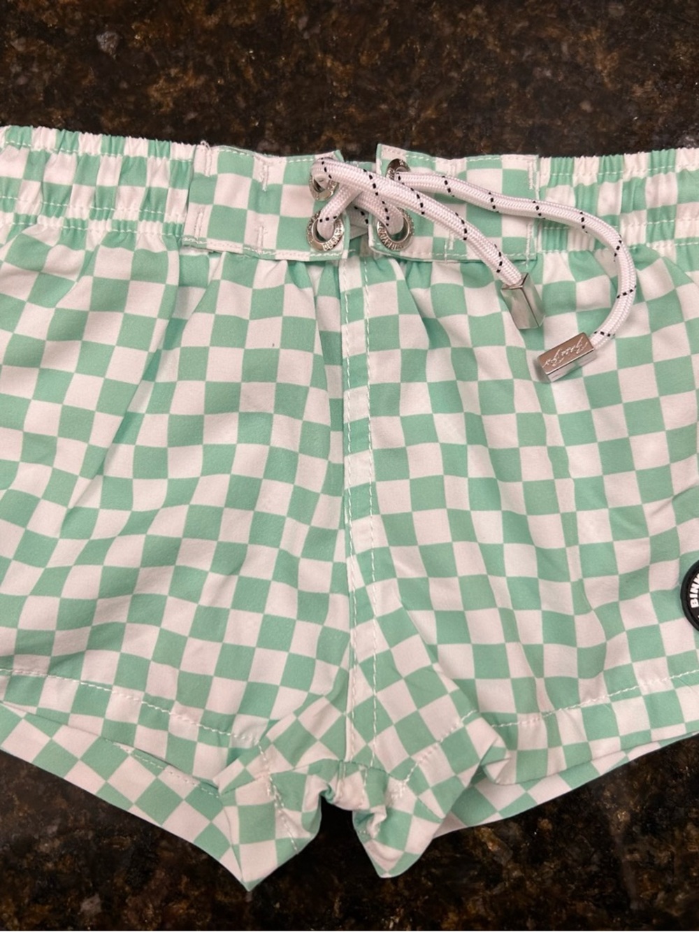 Binky Bro Mint Green & White Checkered Swim Shorts 6-12m